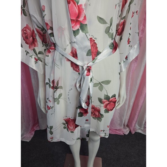 Sophia by Delicates  Kimono Short Rose Floral Semi Sheer Robe Size Medium - Picture 6 of 12